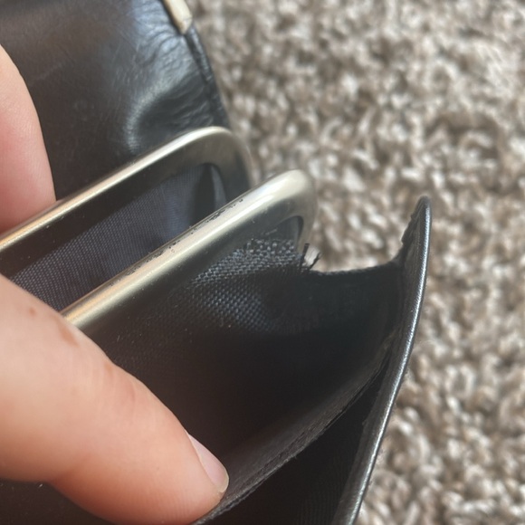 Rolfs Calfskin Leather Vintage Black Trifold Women’s Wallet, White Bow Italy - Picture 12 of 15